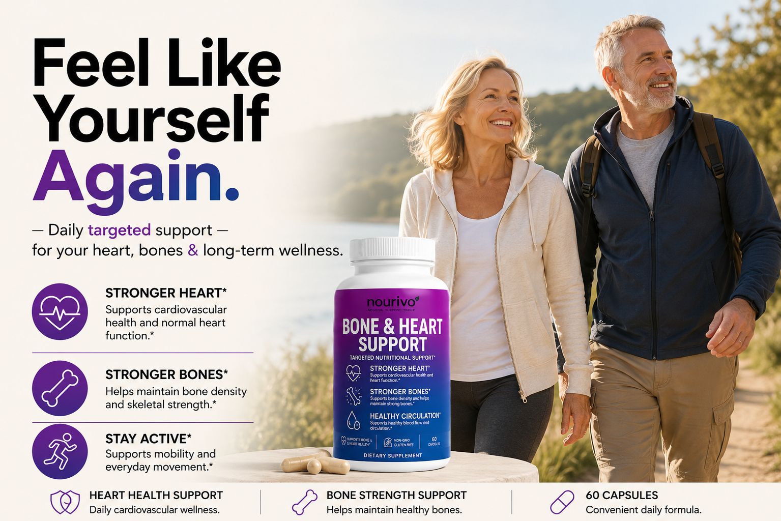Bone & Heart Support | Vitamin D3 + K2 with Calcium & BioPerine