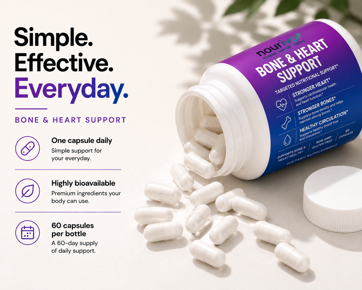 Bone & Heart Support | Vitamin D3 + K2 with Calcium & BioPerine