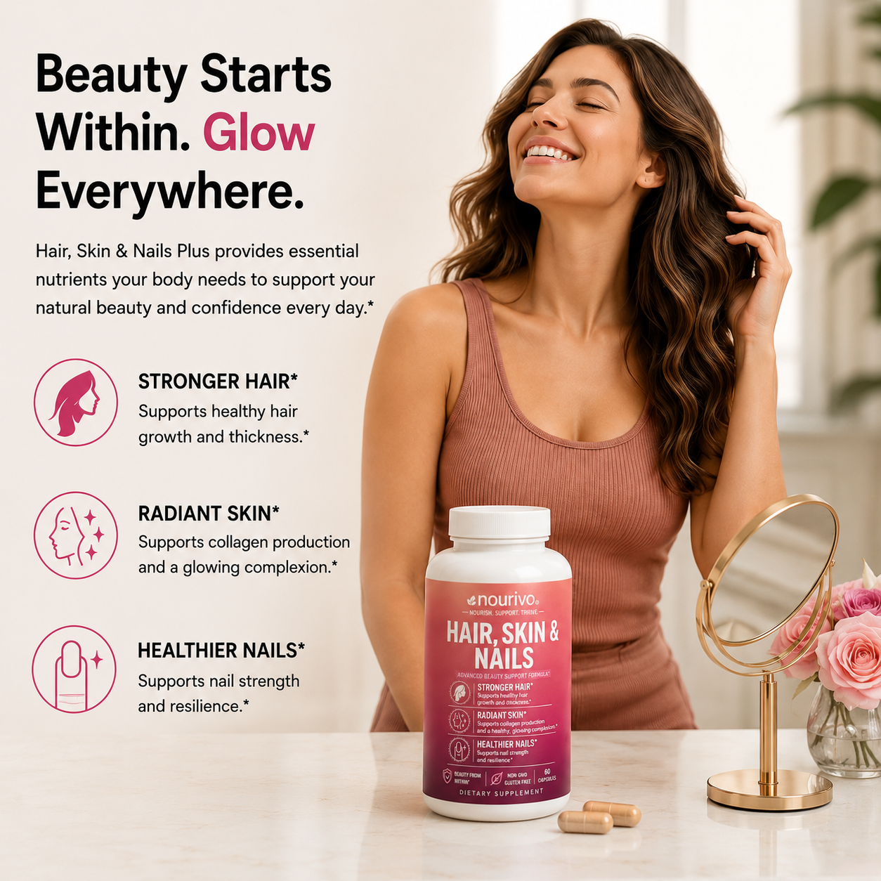 Hair, Skin & Nails Advanced Beauty Support, Collagen Health & Radiant Glow Formula