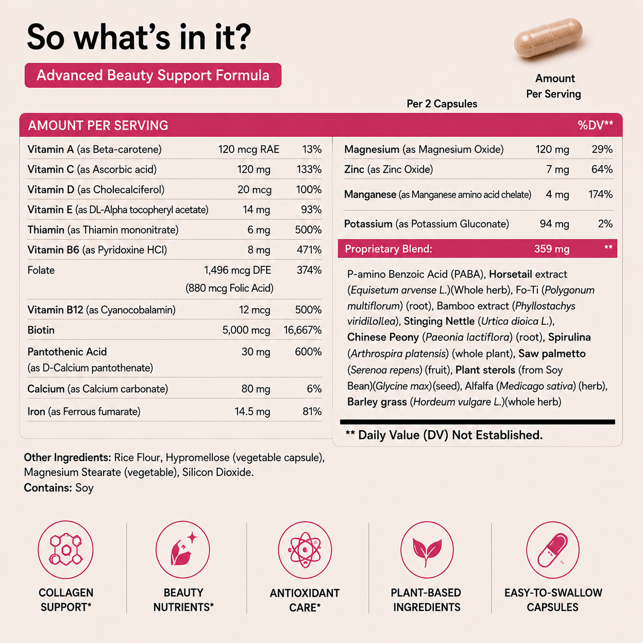 Hair, Skin & Nails Advanced Beauty Support, Collagen Health & Radiant Glow Formula