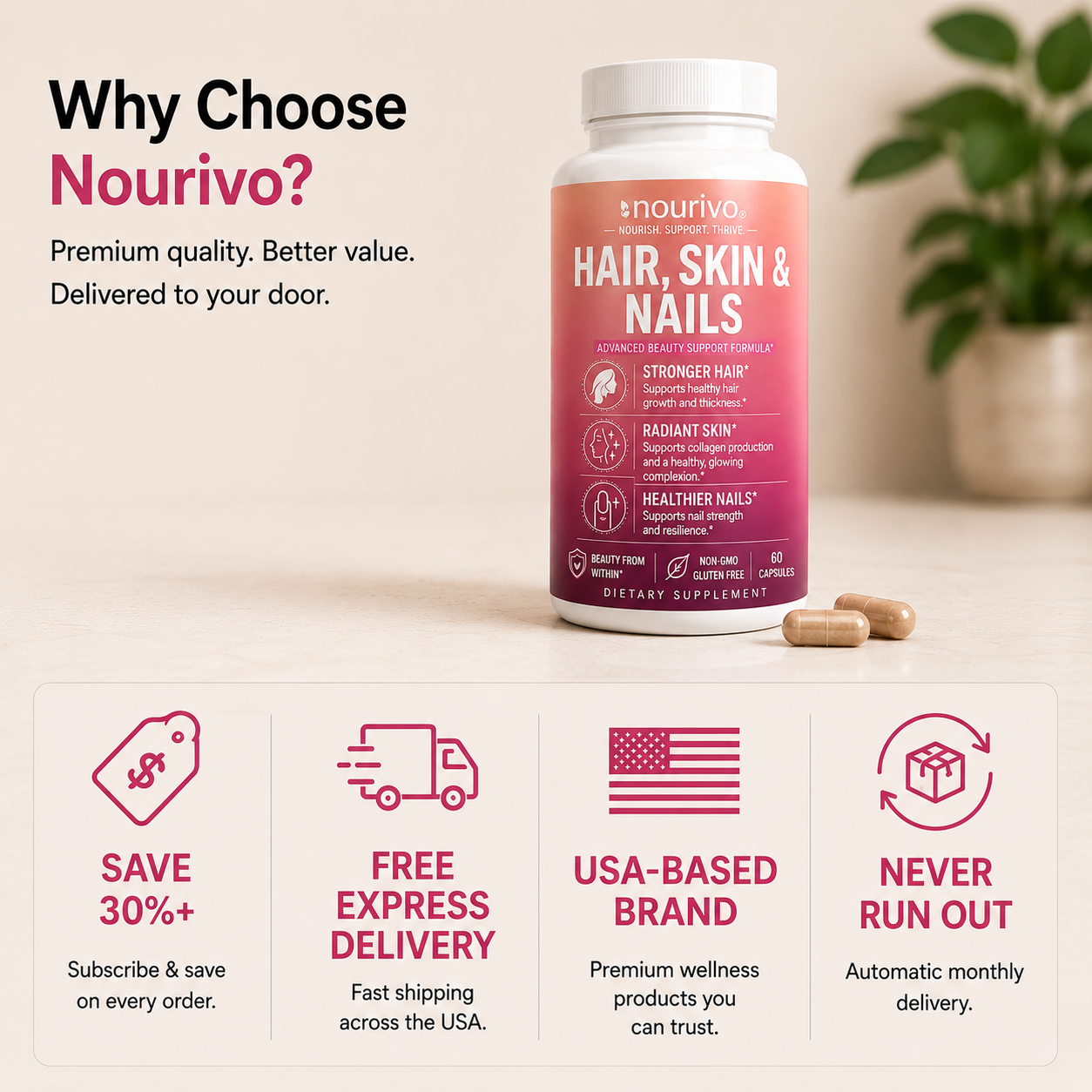 Hair, Skin & Nails Advanced Beauty Support, Collagen Health & Radiant Glow Formula