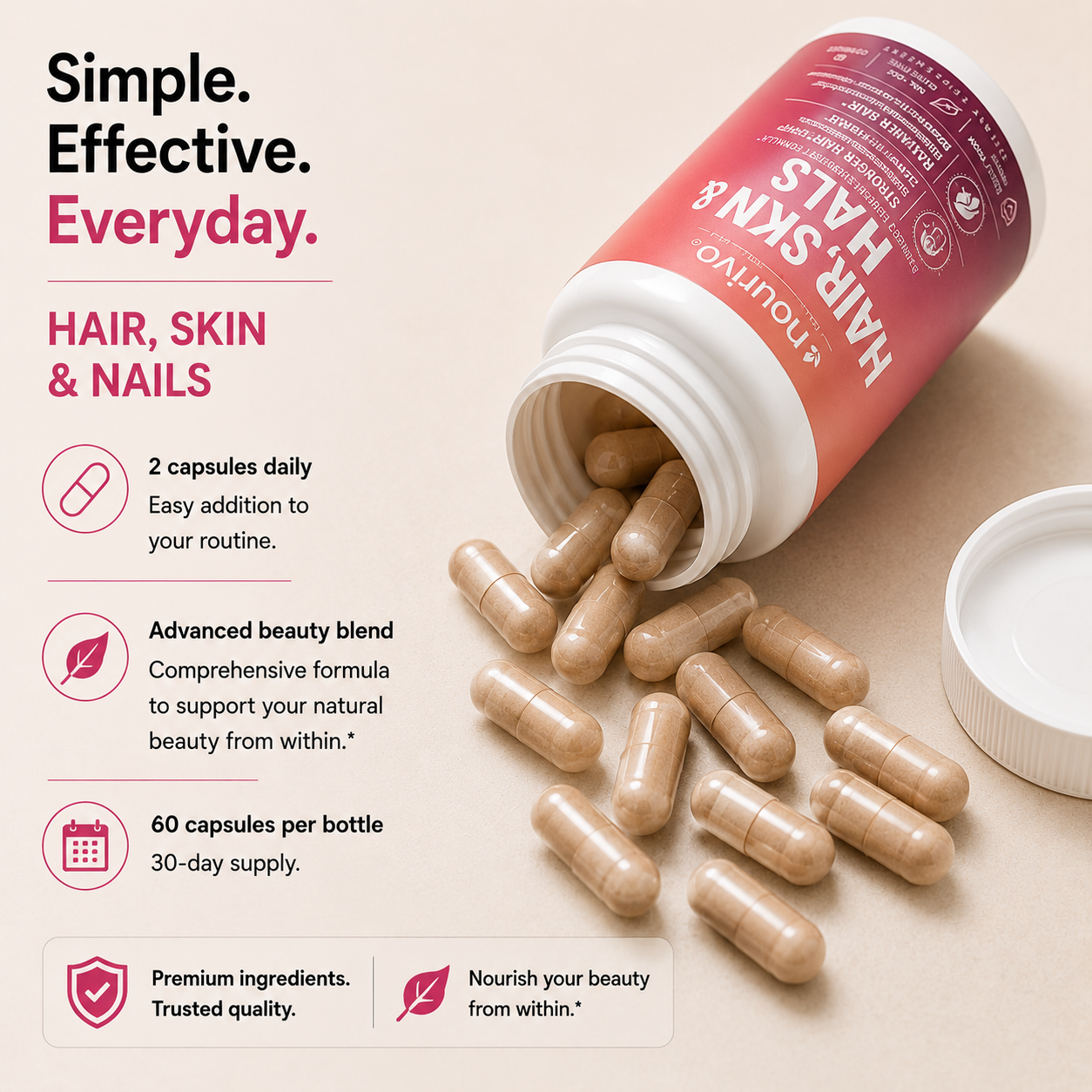 Hair, Skin & Nails Advanced Beauty Support, Collagen Health & Radiant Glow Formula