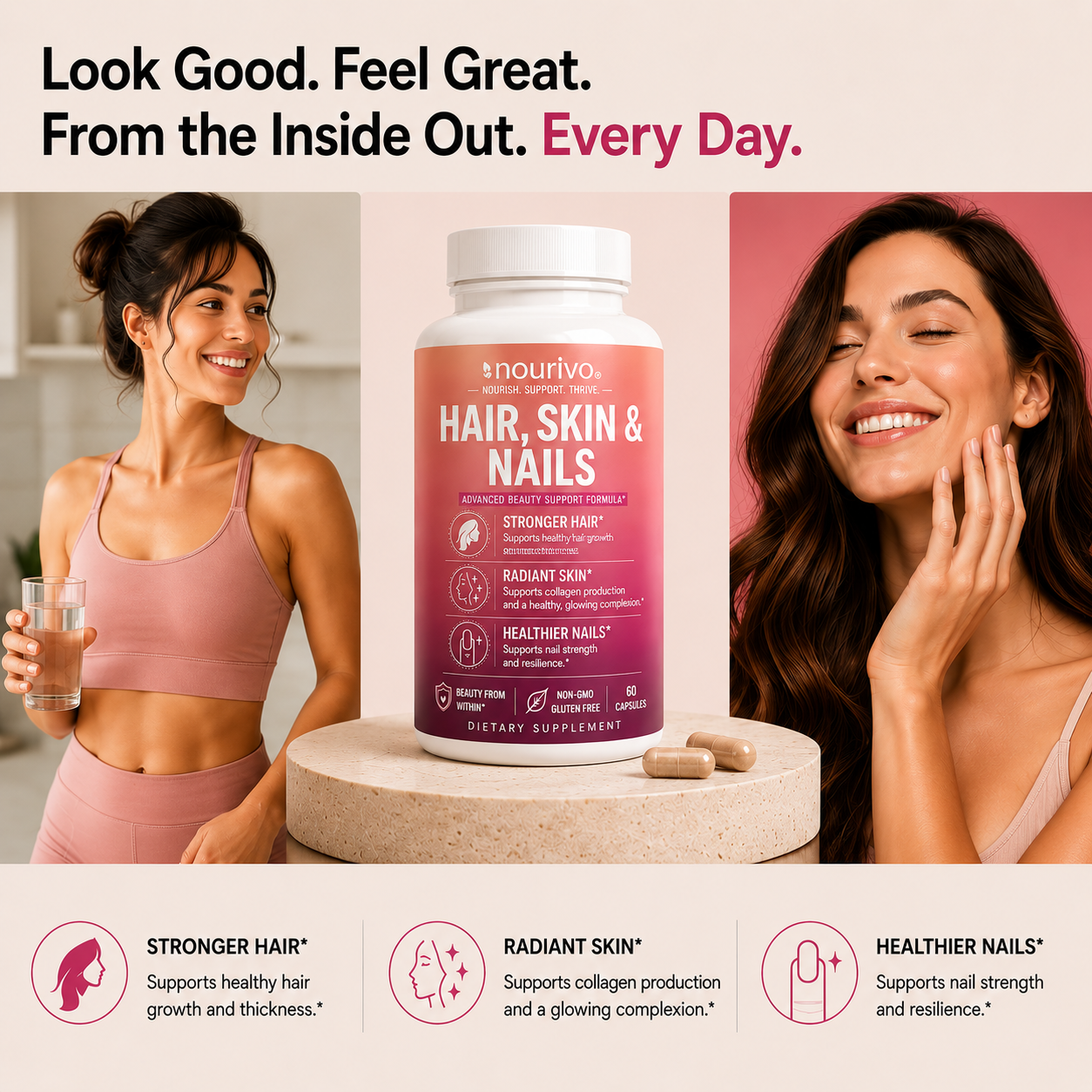 Hair, Skin & Nails Advanced Beauty Support, Collagen Health & Radiant Glow Formula