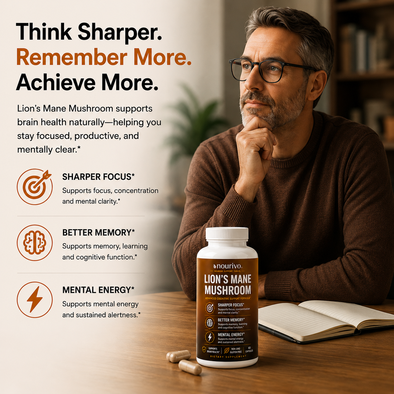 Lion’s Mane Mushroom Advanced Cognitive Support, Focus & Mental Clarity Formula