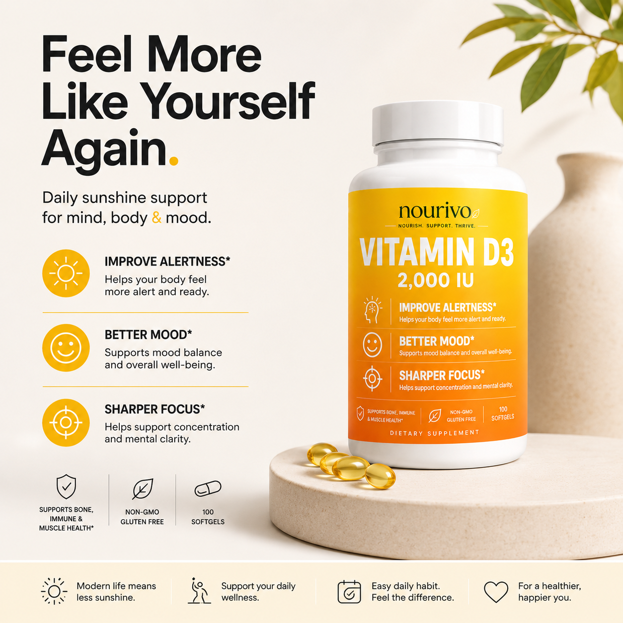 Vitamin D3 2,000 IU | Daily Immune, Mood & Energy Support