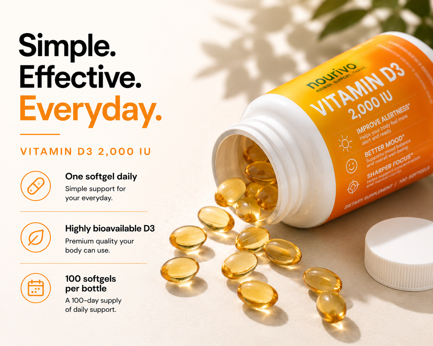 Vitamin D3 2,000 IU | Daily Immune, Mood & Energy Support